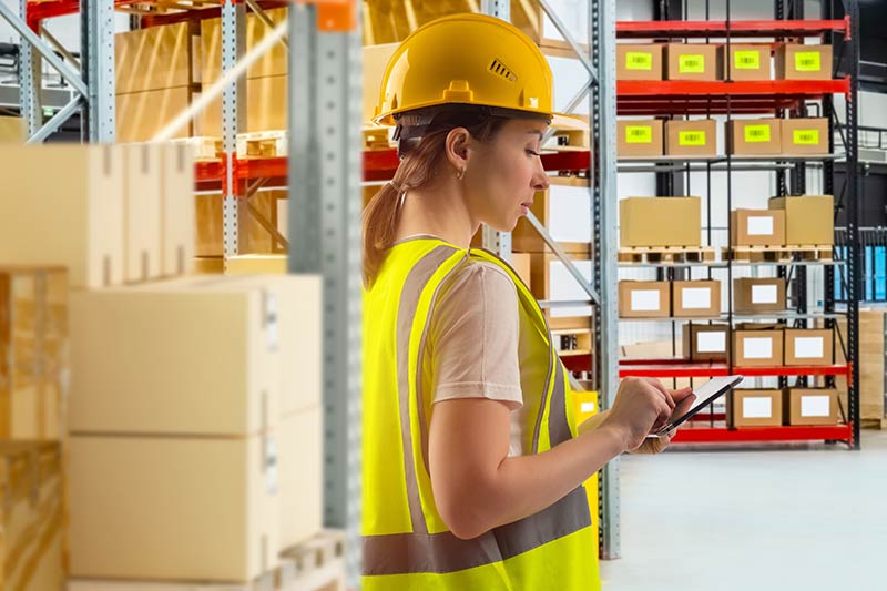 Frau checkt Lagergüter